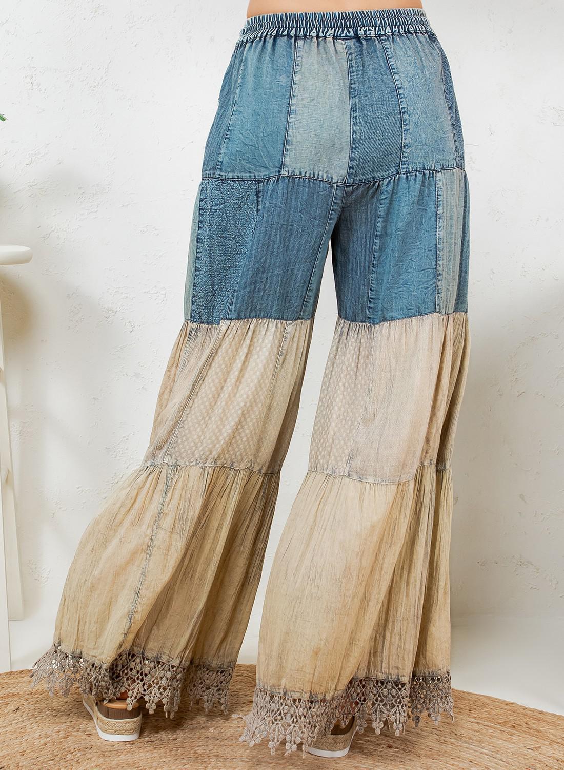 Boho-inspired Long Patched Denim Pants