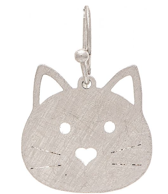 Silver Brushed Brass Cat Face Earring