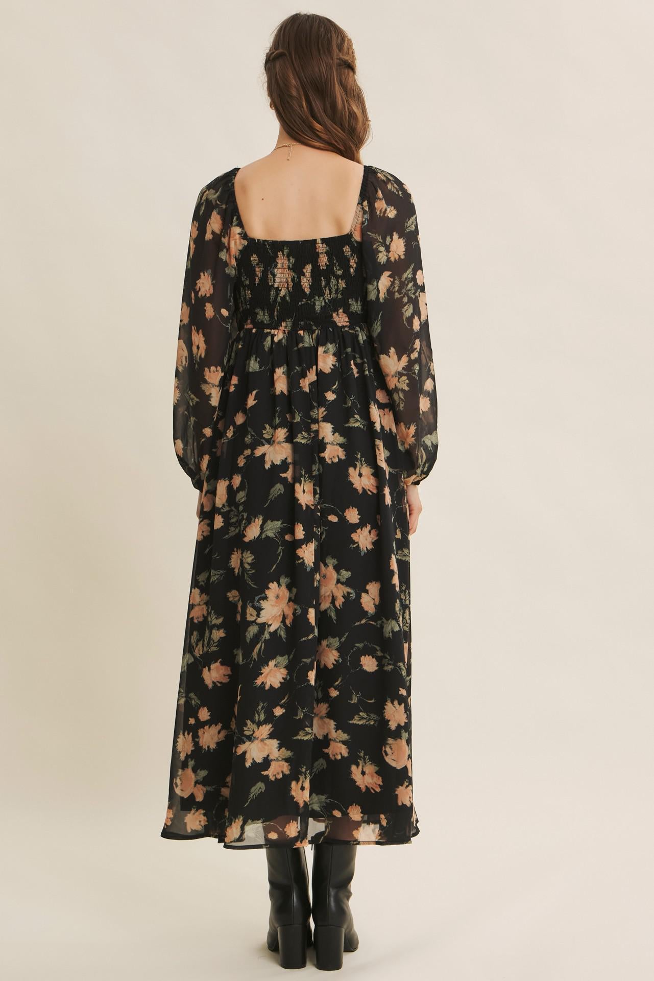 Crepe Chiffon Midi Dress With Knotted Bust