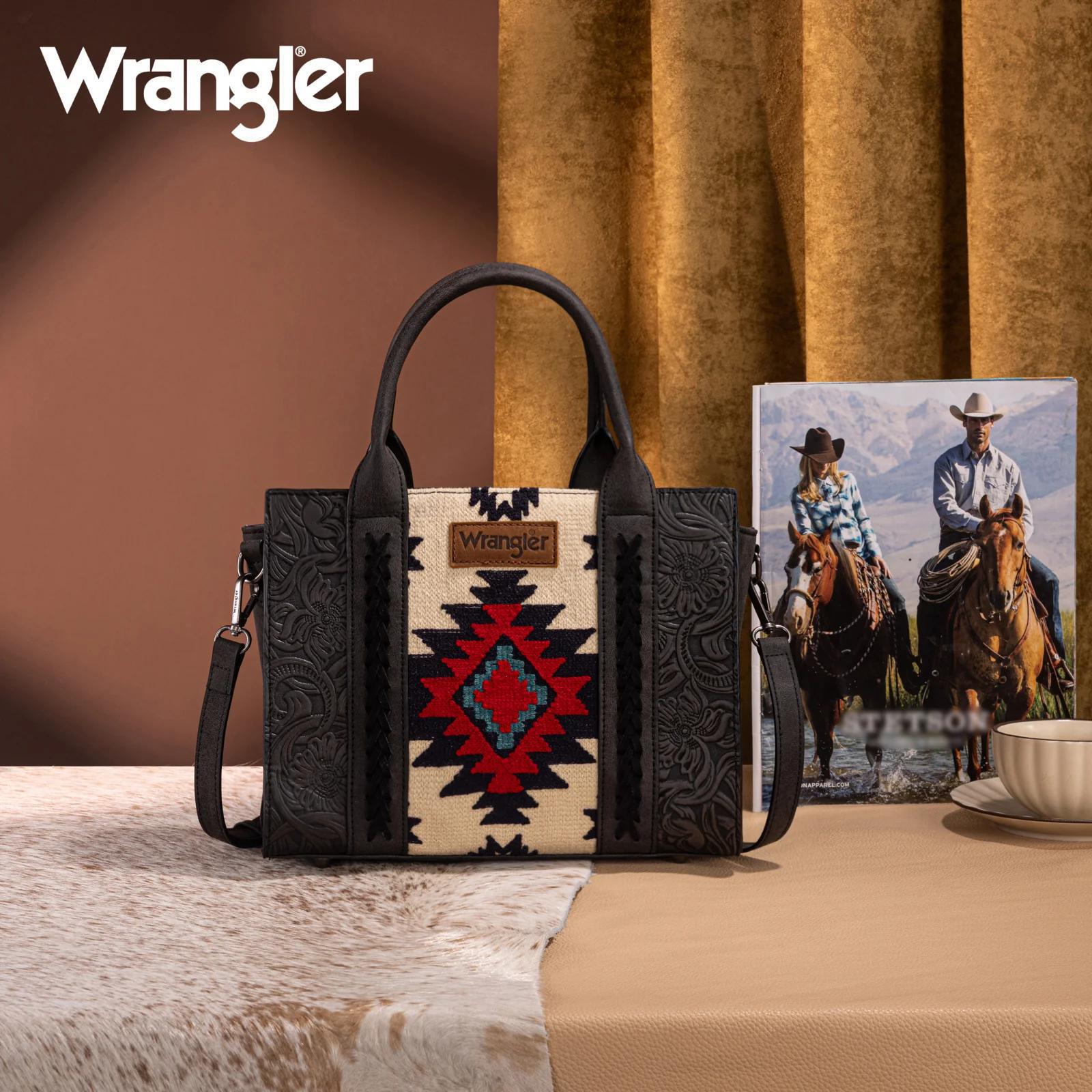 Wrangler Tooled Aztec Pattern Print Concealed Carry Tote/Crossbody