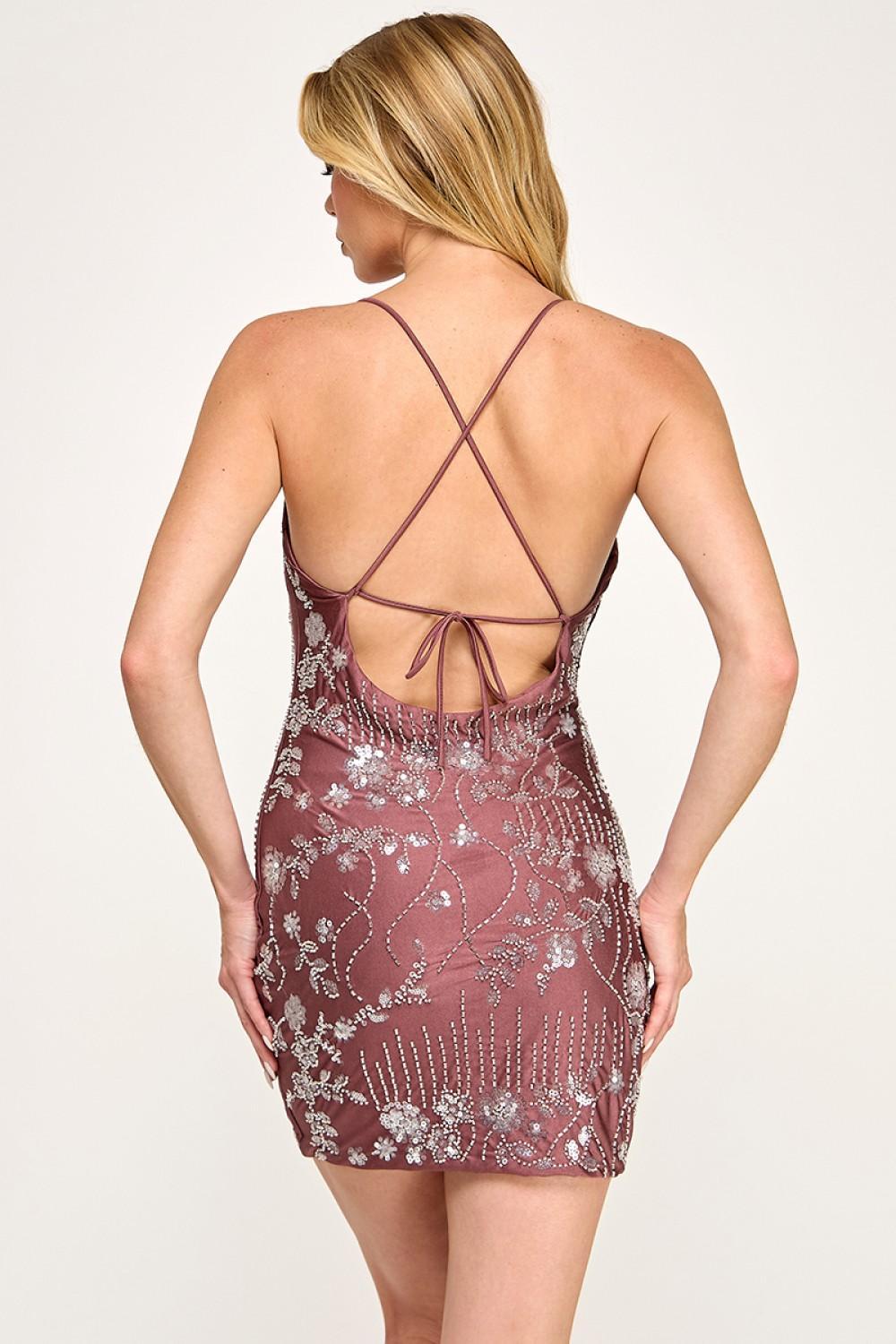 Mauve Jersey Beads Sequin Sleeveless Mini Dress Copy