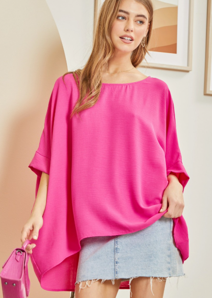 Plus Hot Pink Poncho Breezy Blouse