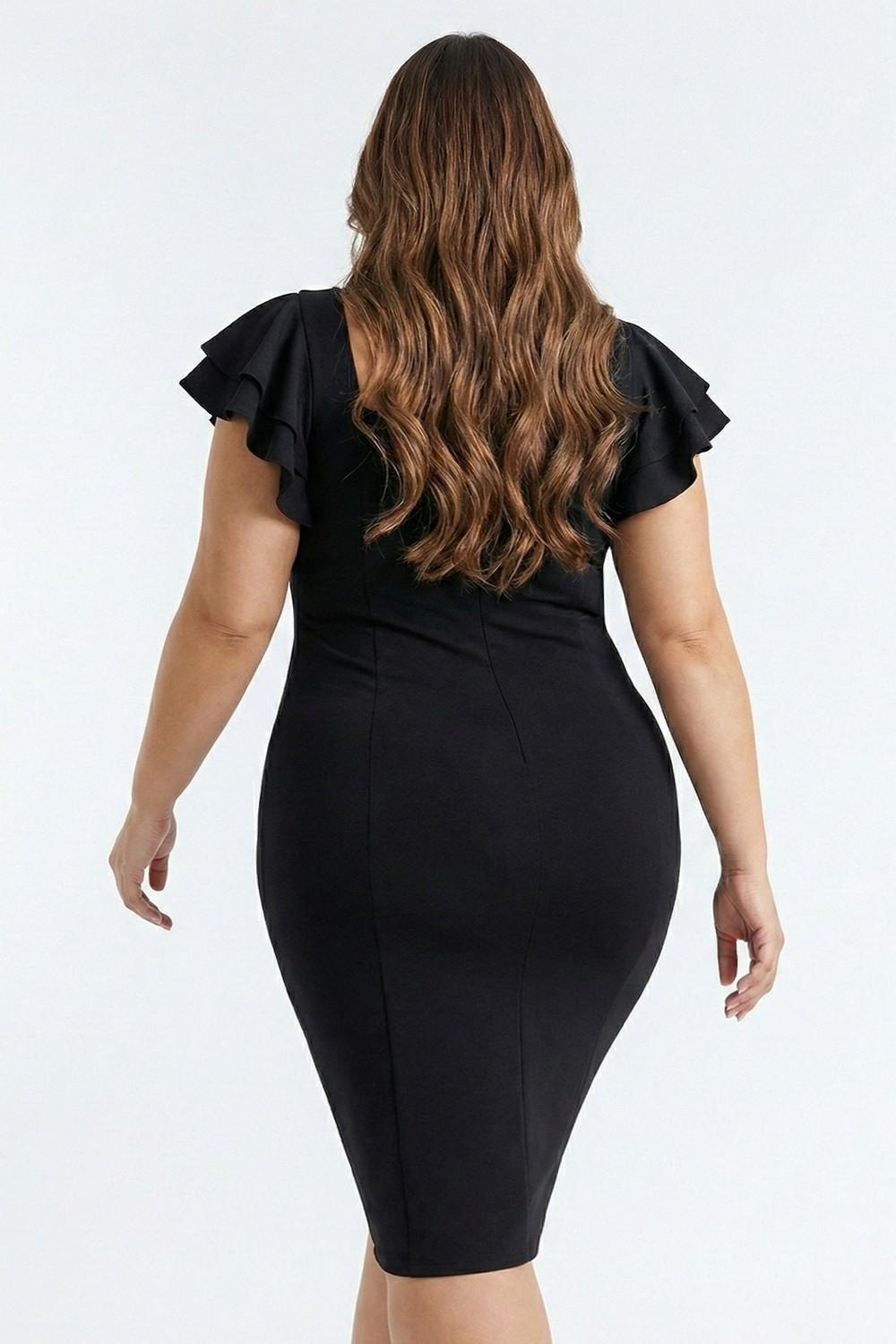 Black Queen Anne Neckline Plus Size Mini Dress