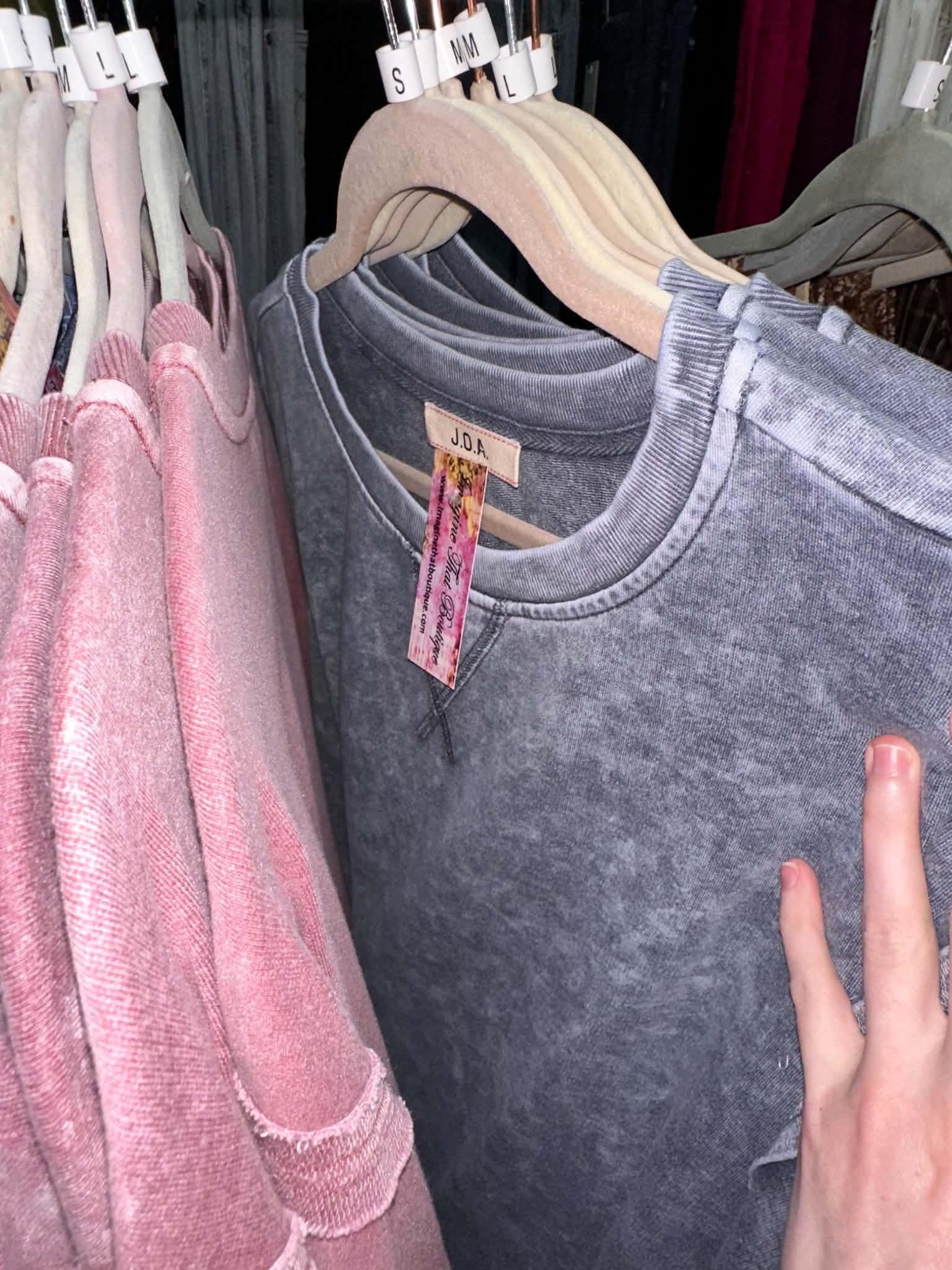 Acid Wash Side-Slit Long Sleeve Knit Top