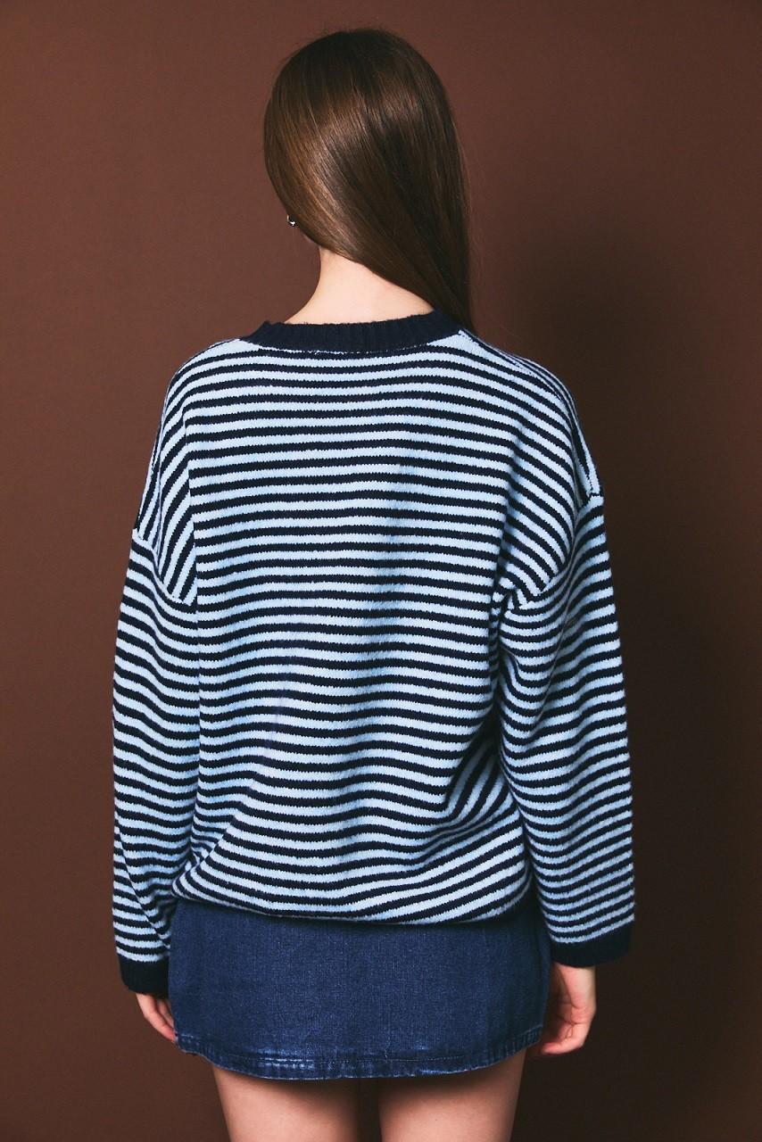 Soft Blue Stripe Knit Sweater Top