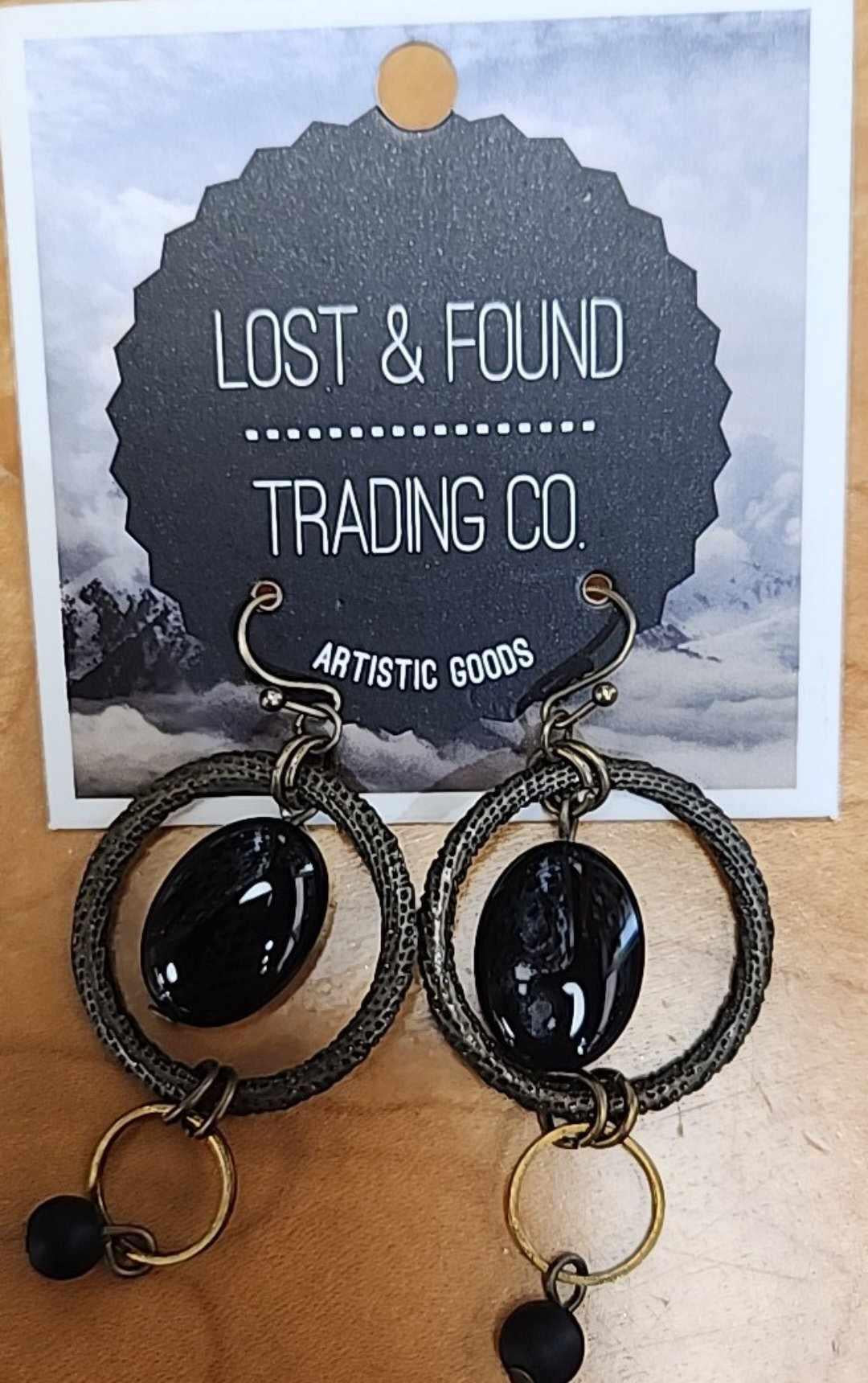 Black Bead Ring Earrings