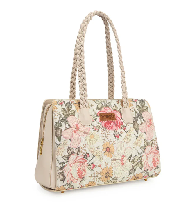 Wrangler Floral Print Braided Satchel Bag - Tan