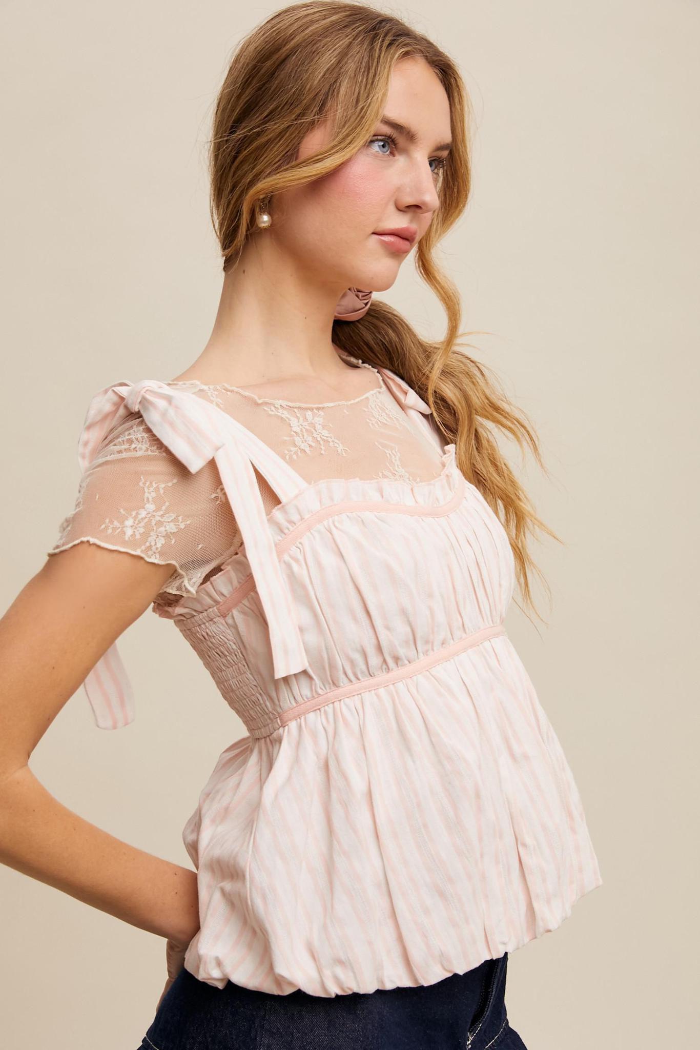 Striped Bubble Hem Babydoll Top