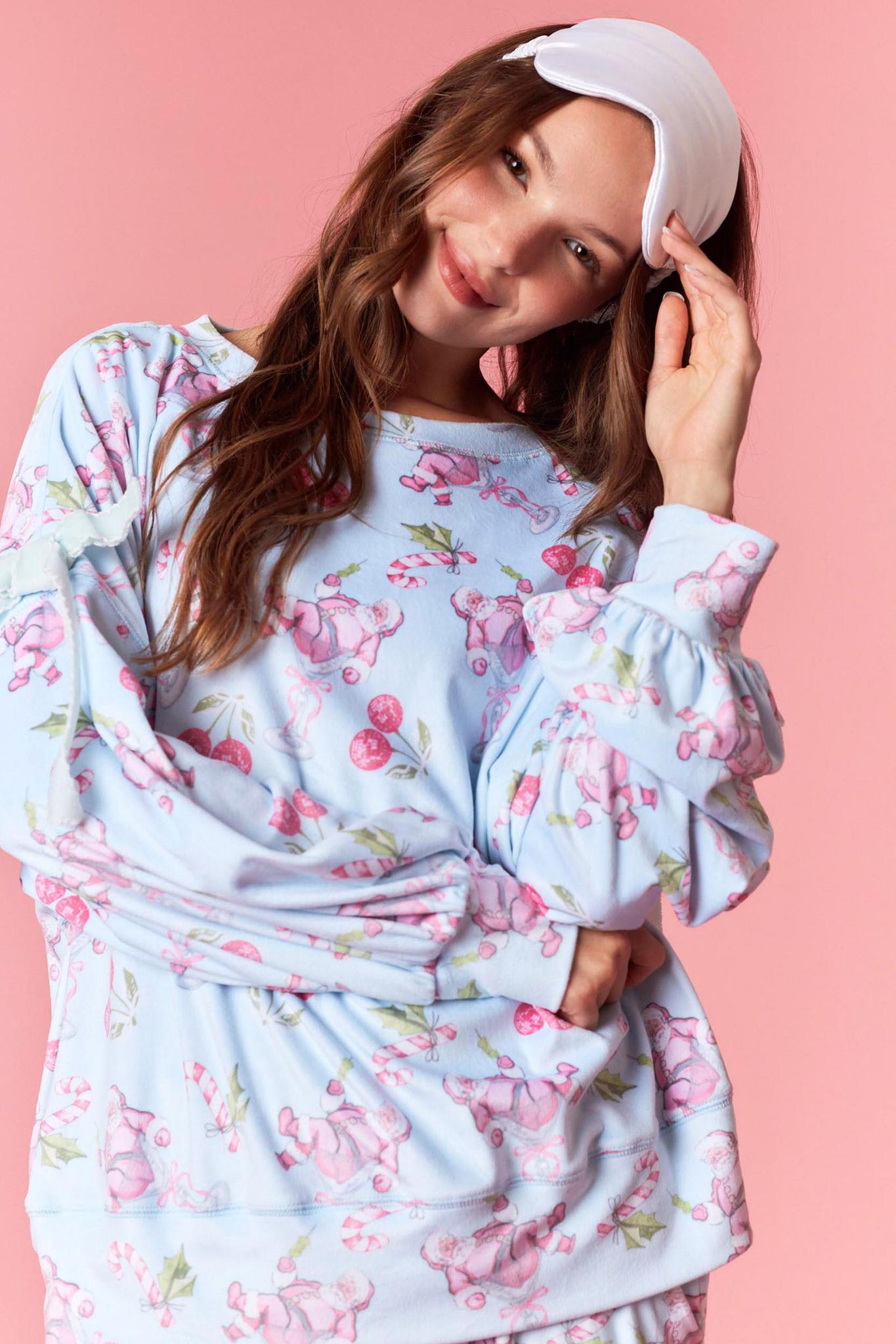 Velvet Bow Cherry Santa Claus Velour Sweatshirt