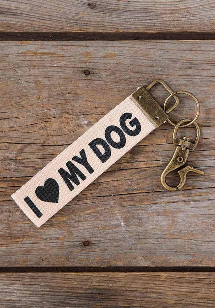 I Love My Dog Canvas Key Fob
