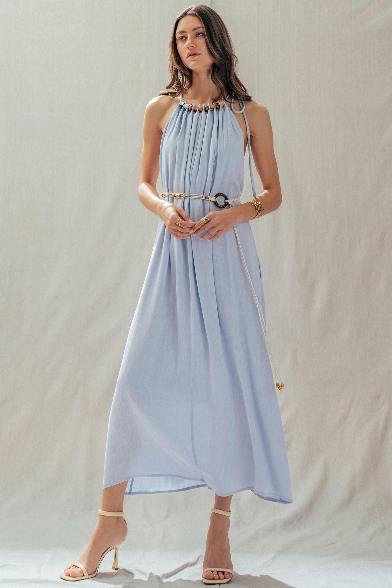 Isla Grace Beaded Halter Maxi Dress