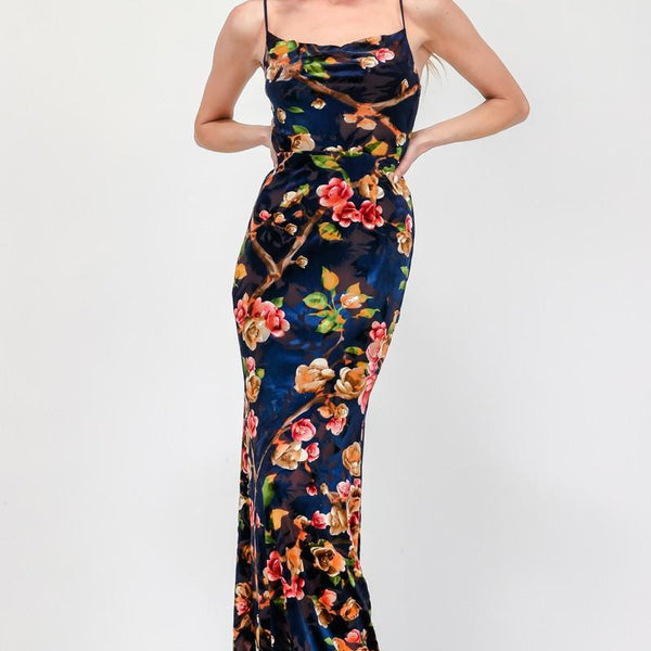 floral velvet maxi dress Plum Purple Floral Print Velvet Maxi Dress | Womens | Small (Available in XS, M, L, XL) | 100% Polyester | Lulus Exclusive | Purple Dresses