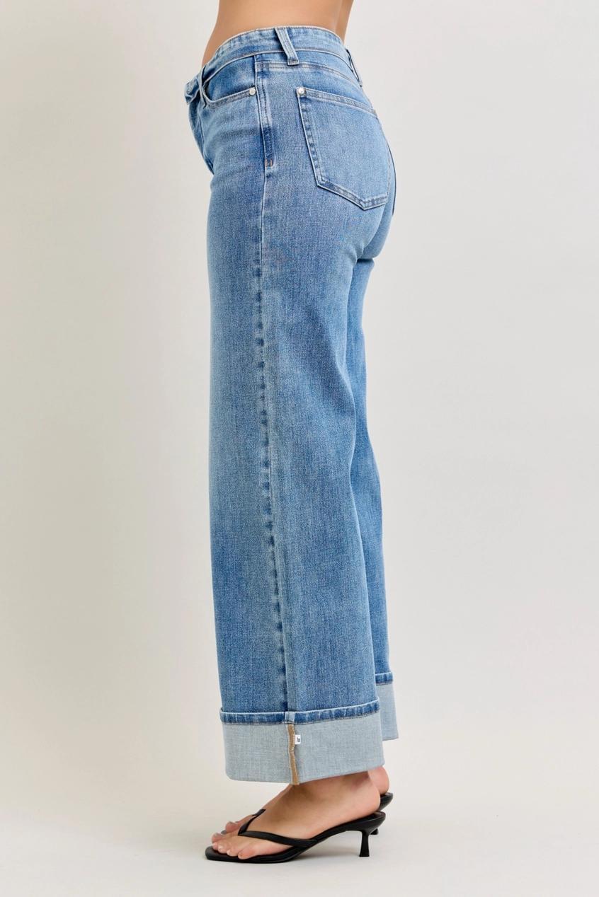Judy Blue MR Straight Fold Over Waistband Jeans