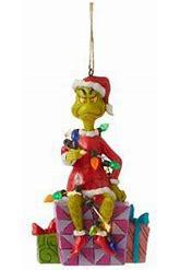 Grinch Sitting on Present Hanging Ornament
