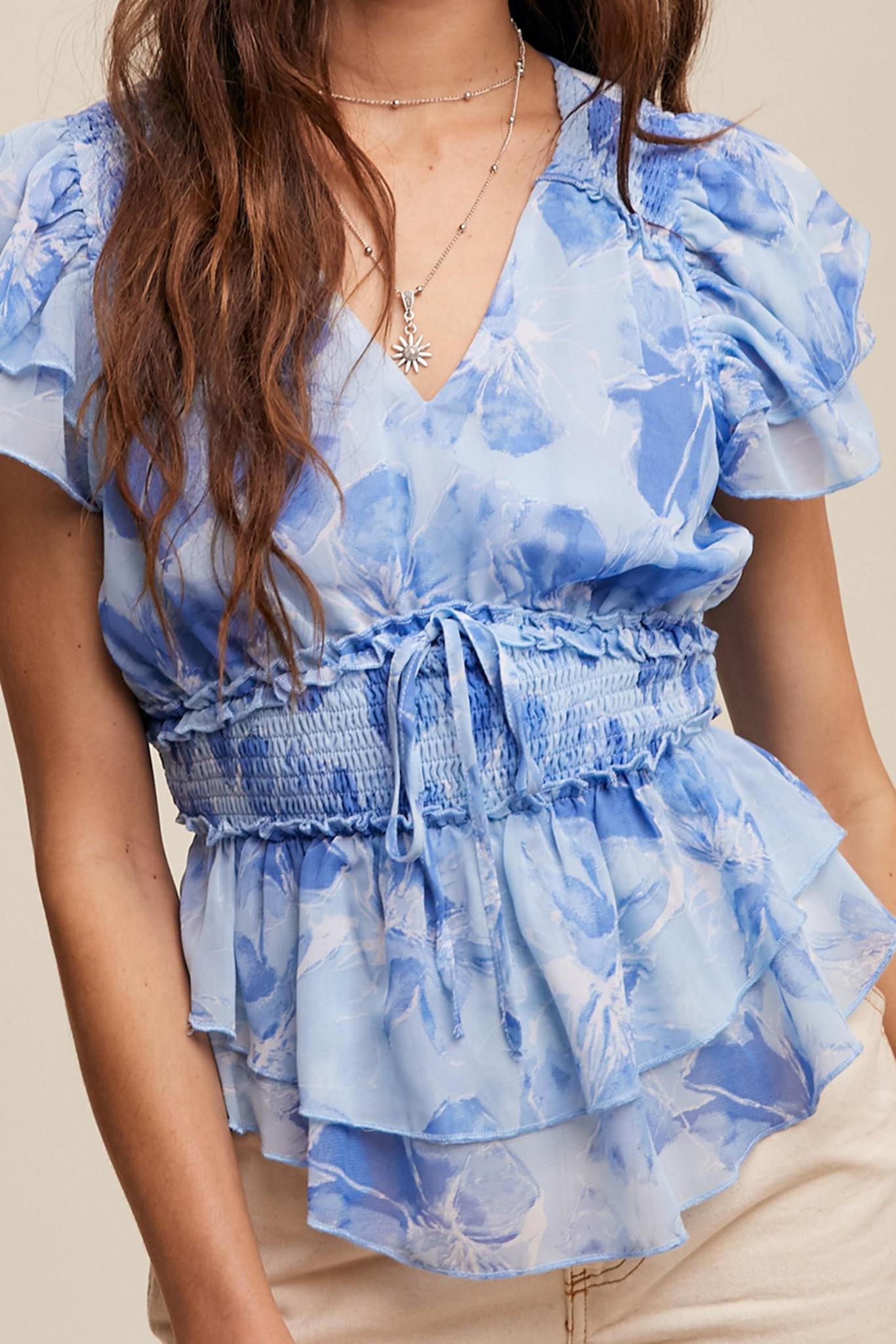 Floral Smocked Waist Ruffle Top