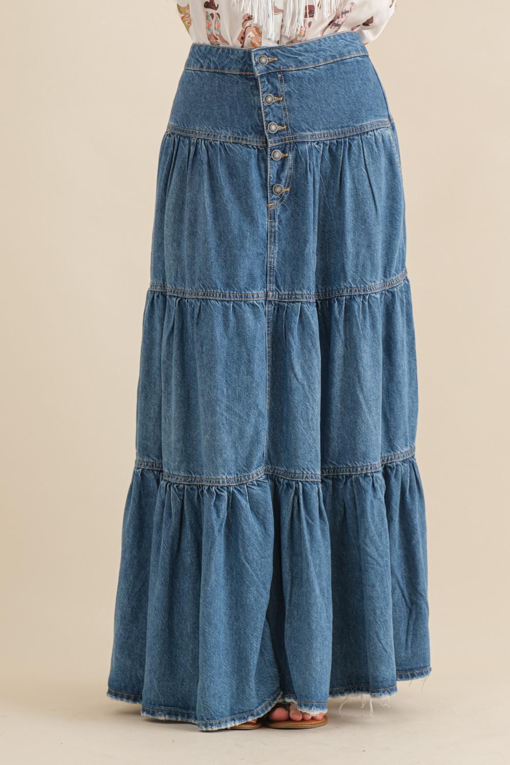 Chambray Tiered Denim Skirt