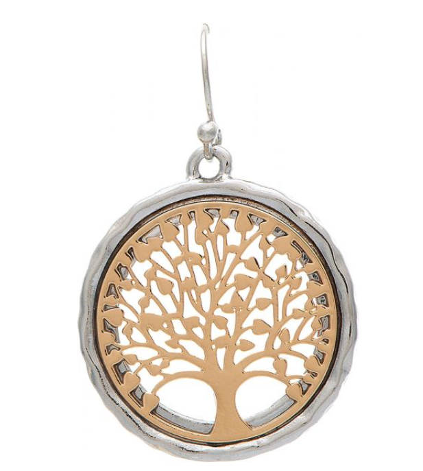 Two Tone Round Tree of Life Earring