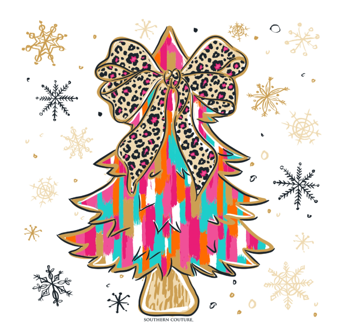 SC Soft Leopard Bow Tree Front Print - White