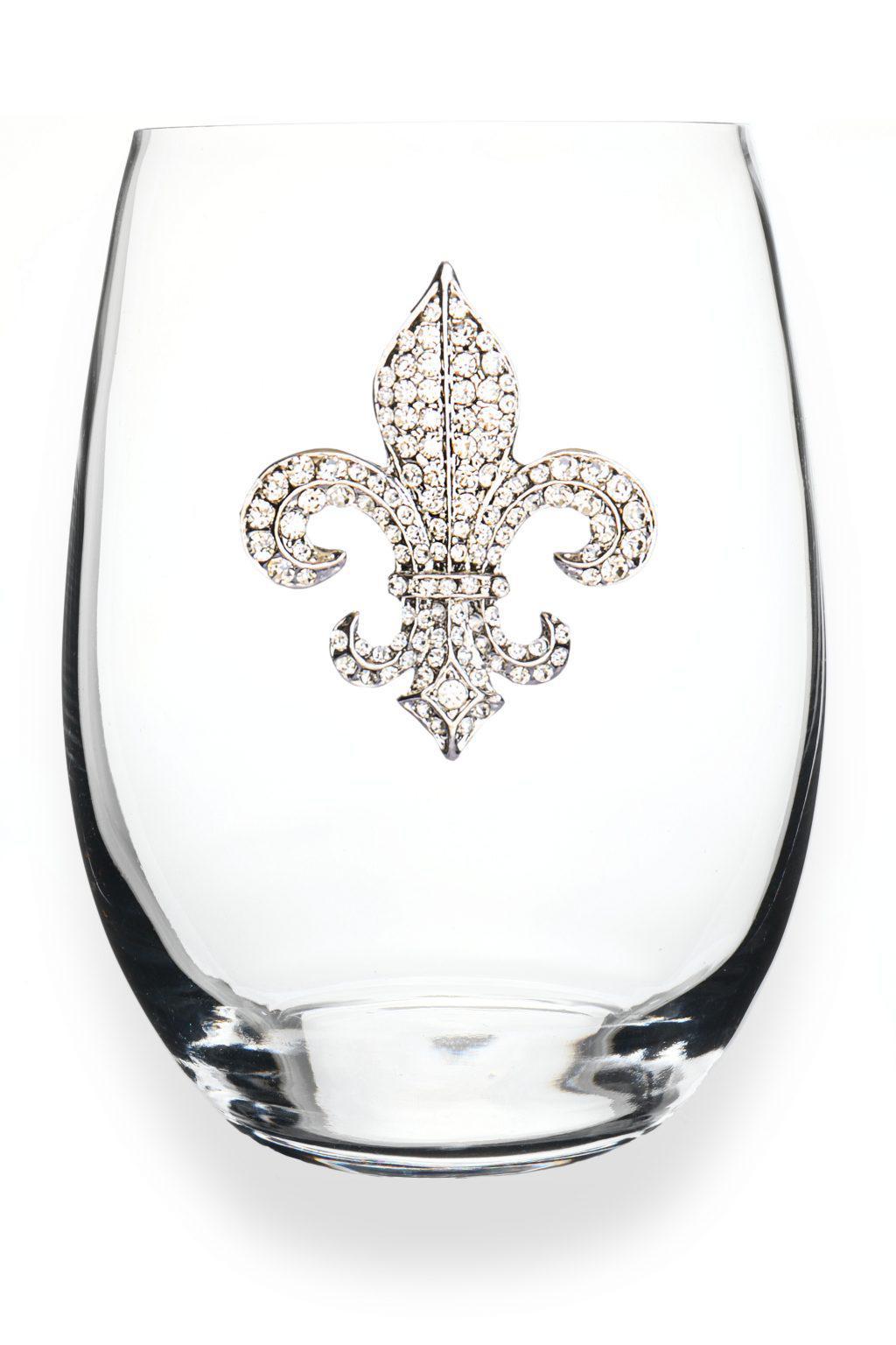 Diamond Fleur de Lis Stemless Wine Glass