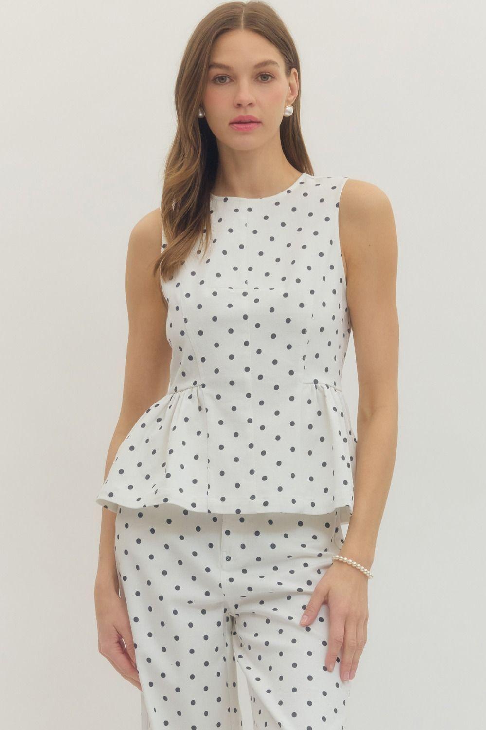 Polka-Dot Denim Peplum Top