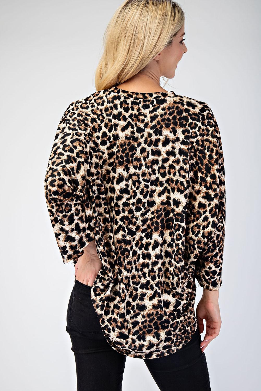 Leopard Notch V-Neck Blouse