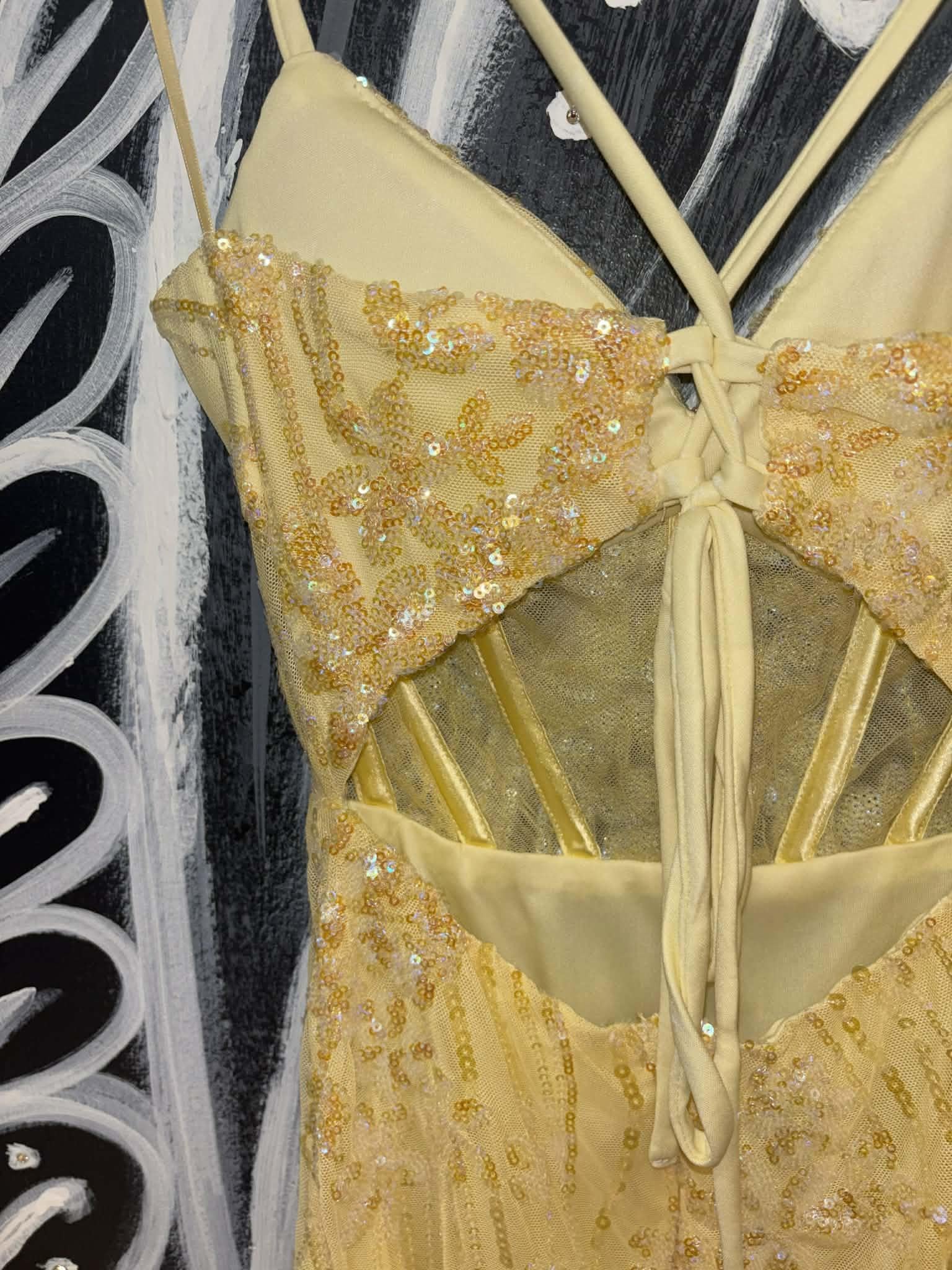 Light Yellow Sequin Corset Mini Dress