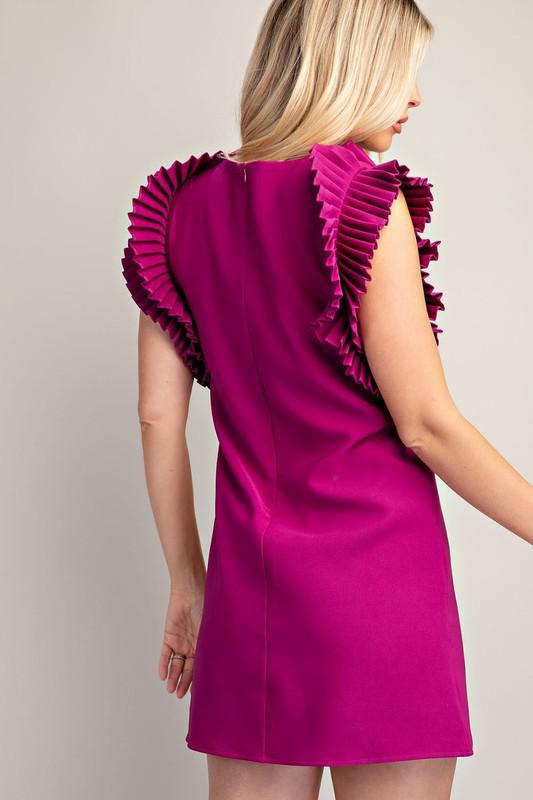 Magenta Pleated Mini Dress