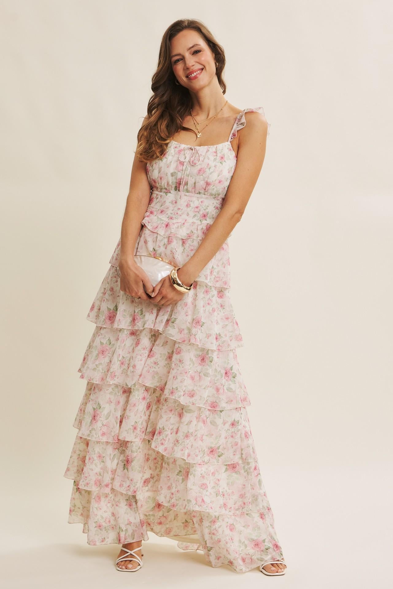 Garden Tiered Ruffle Maxi Dress With Smocked Back