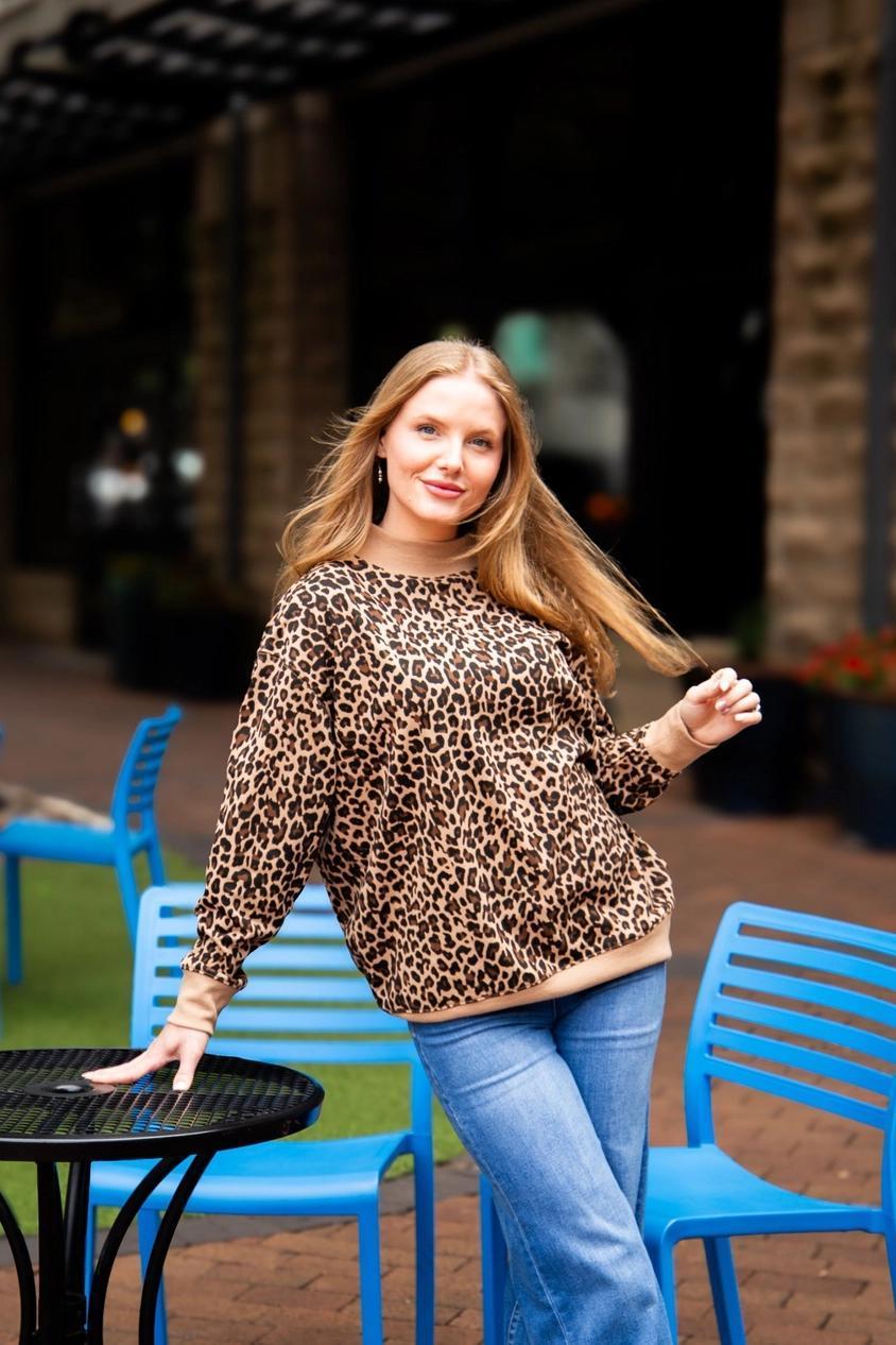 Mock Neck Sweatshirt - Leopard