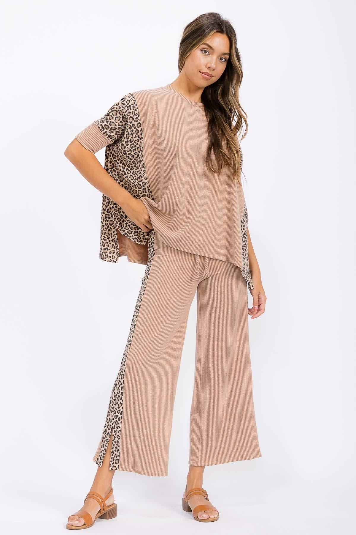 Leopard Print Rib Pant Set