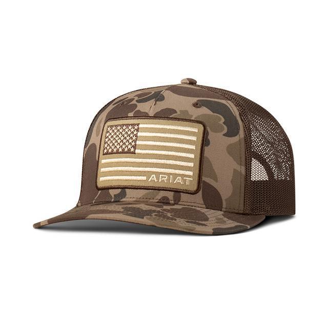 ARIAT CAMO AMERICAN FLAG BROWN HATS CAP