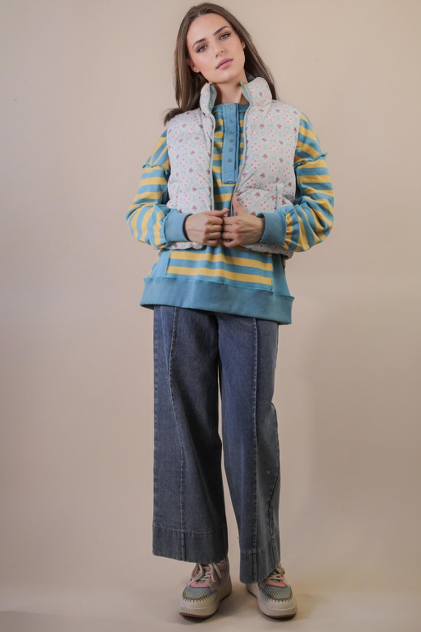 Sage Floral Printed Cropped Puffer Vest