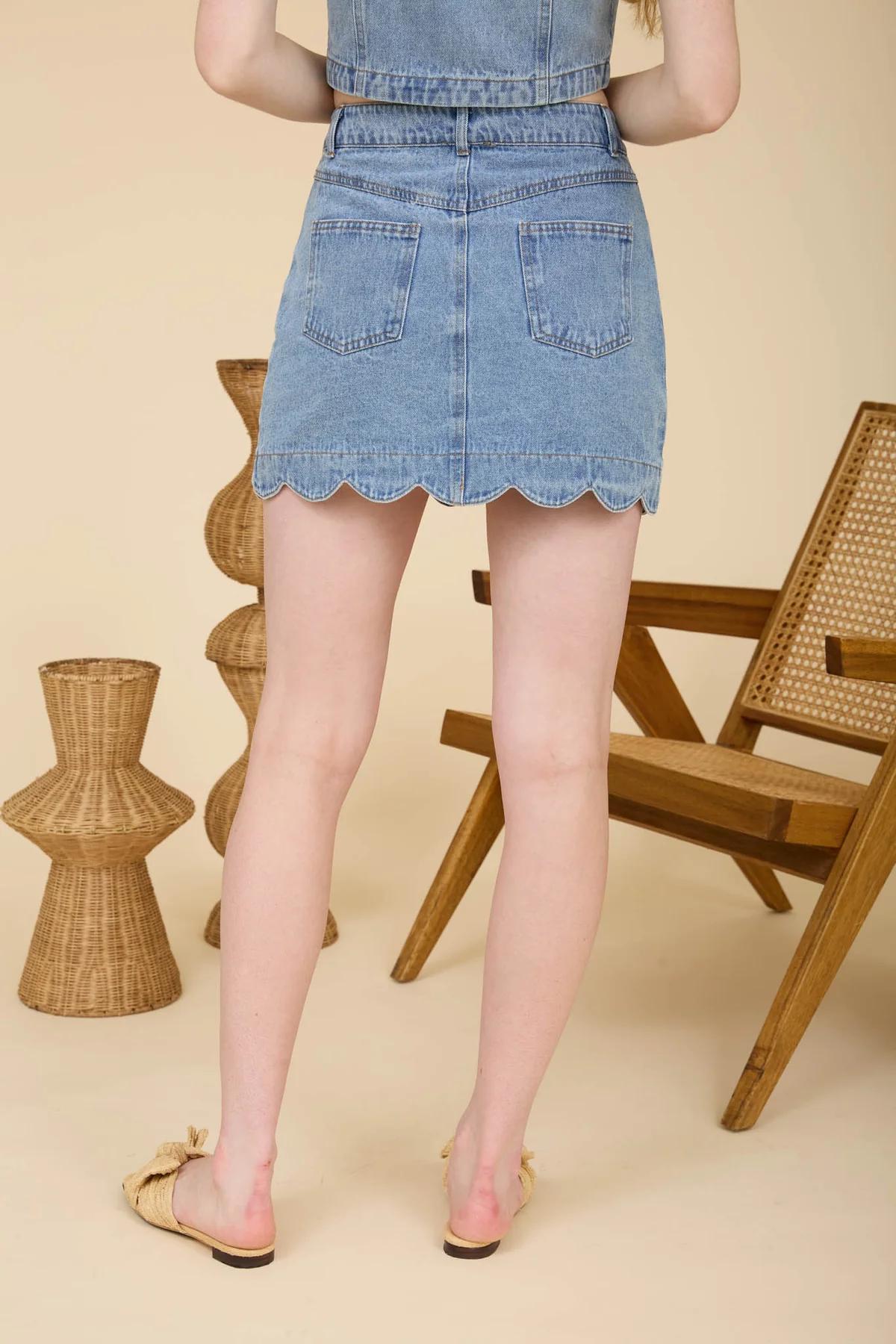 Scalloped Washed Denim Set