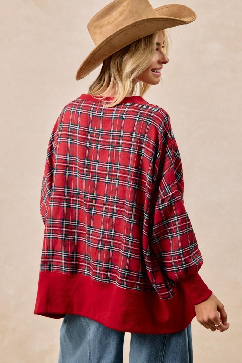 Merry Letter Patches Christmas Plaid Sweatshirt