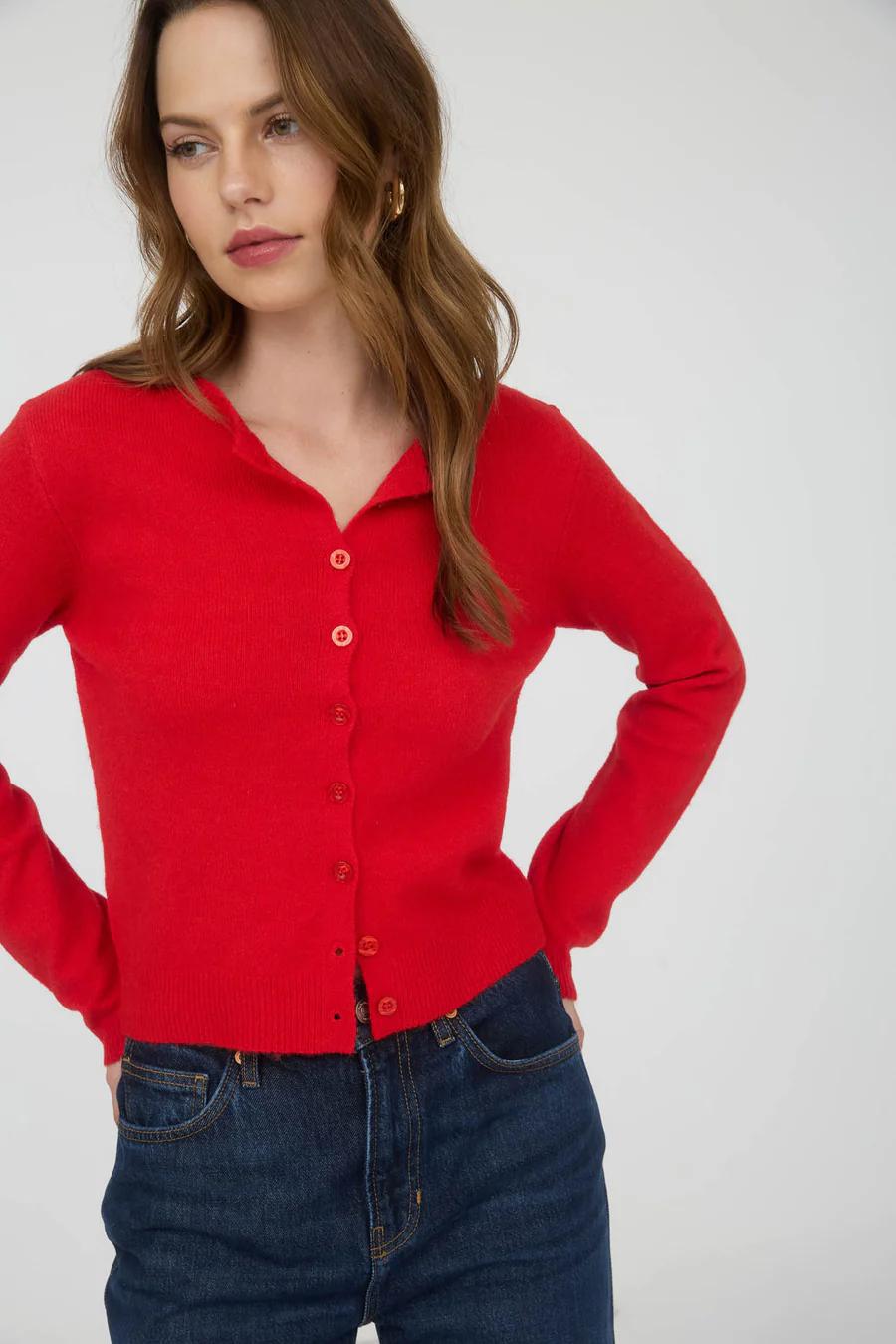 Bright Red Button Down Cardigan