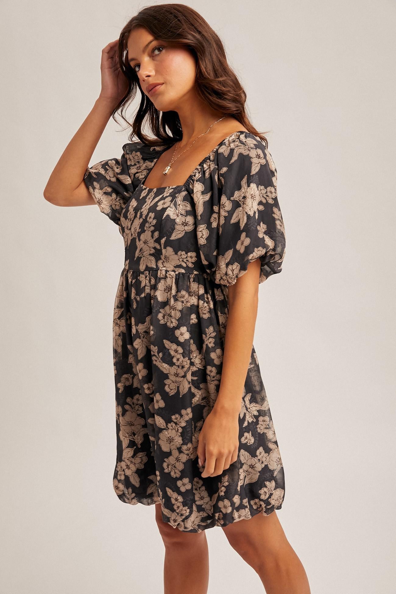 Jacquard Floral Print Bubble Dress