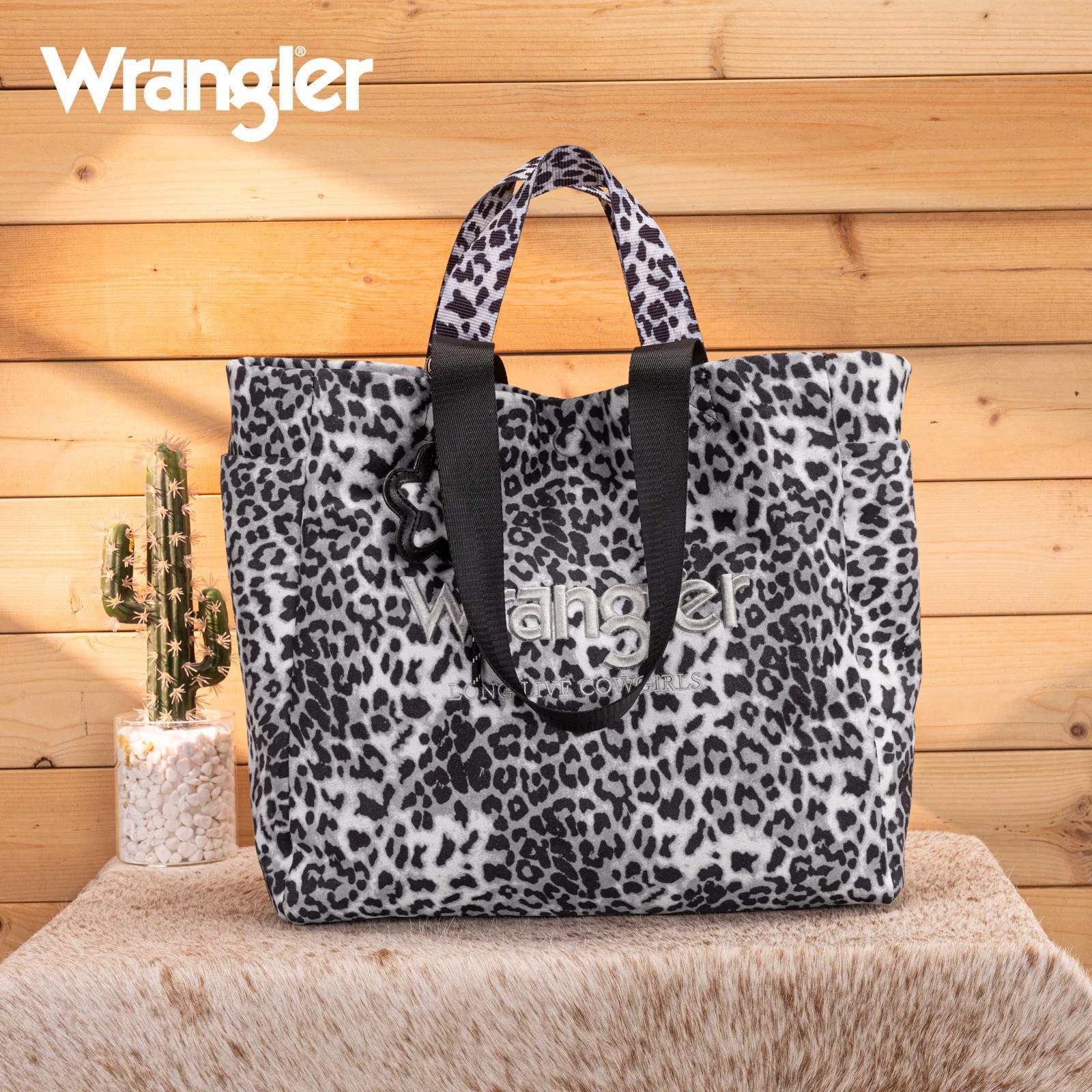 Wrangler Leopard Print Large Tote/Crossbody - Black