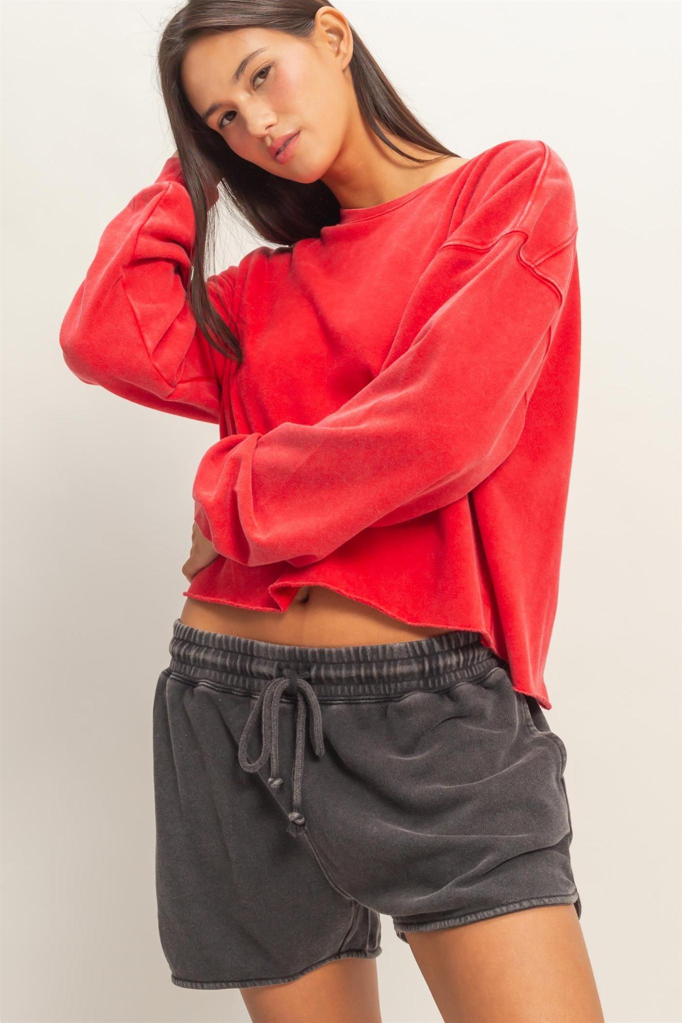 Cropped Mineral Wash Sweatshirt