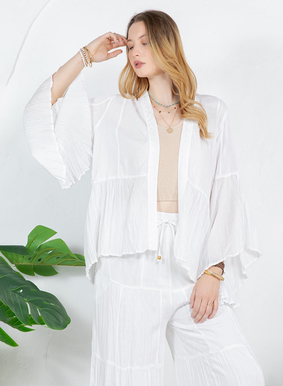White Elegant Kimono Frill Shrug