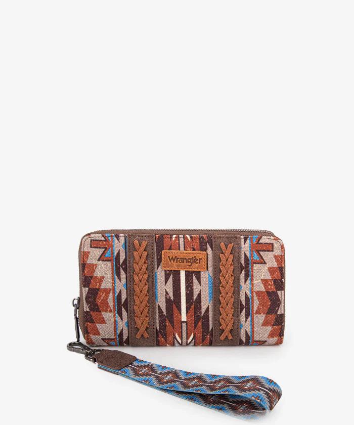 Wrangler Aztec Print Whipstitch Canvas Wallet