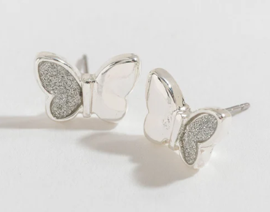 Silver Glitter Butterfly Earrings