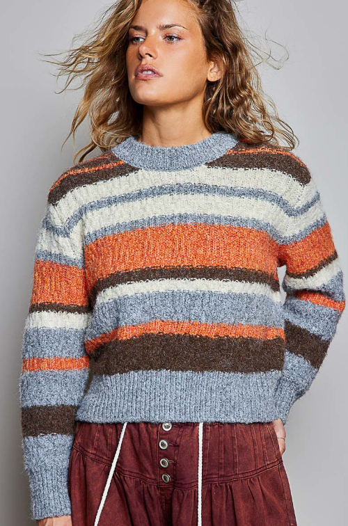 Cream Multi Chunky Knit Striped Sweater