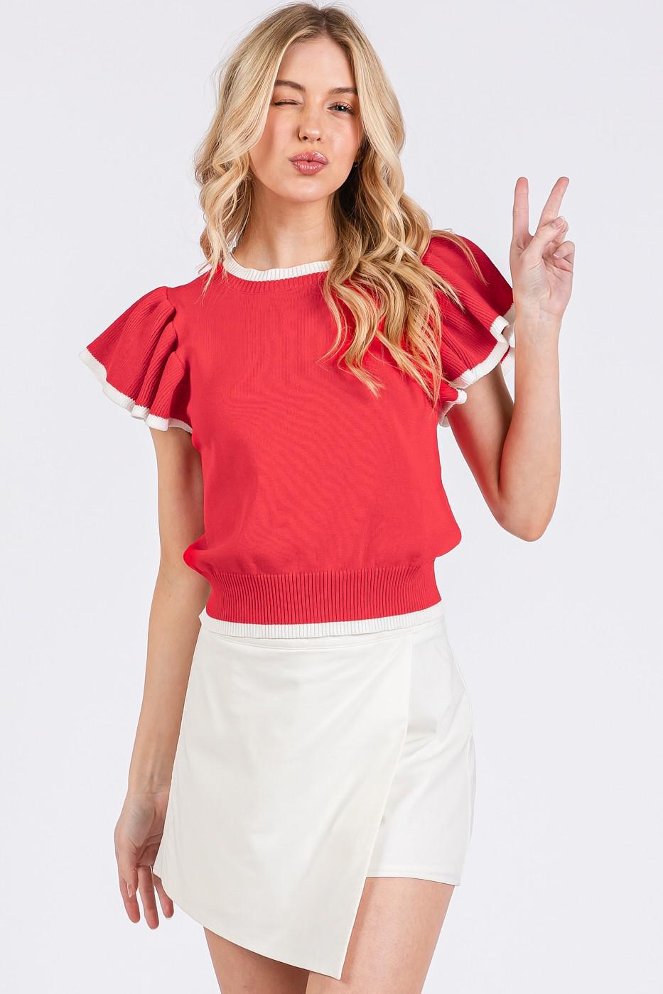 Sweater Knit Ruffle Crop Top