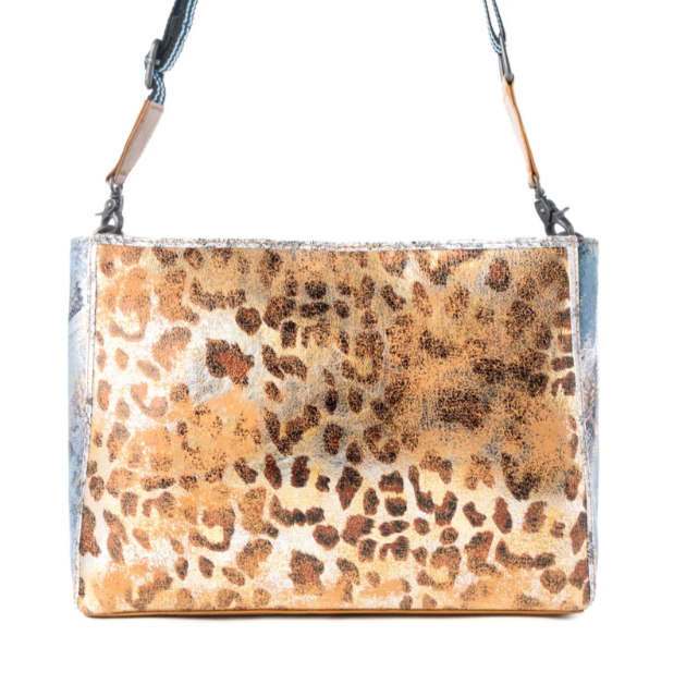 Safari Glow Leather Bag for Women in Brown with metallic detail and shoulder strap