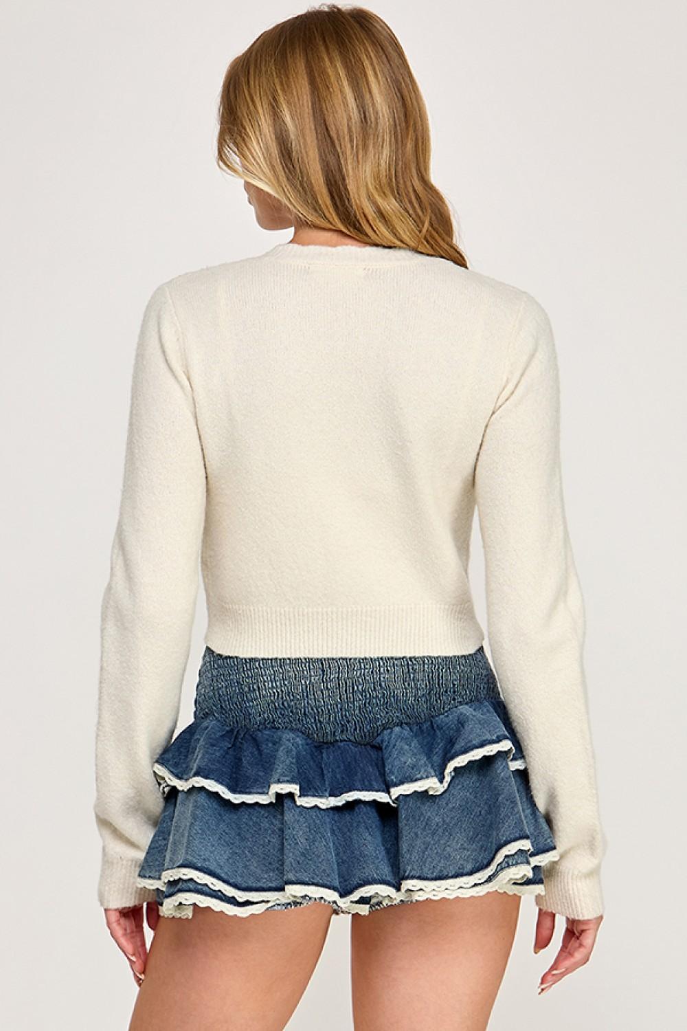 Flower Embroidery Sweater Cardigan