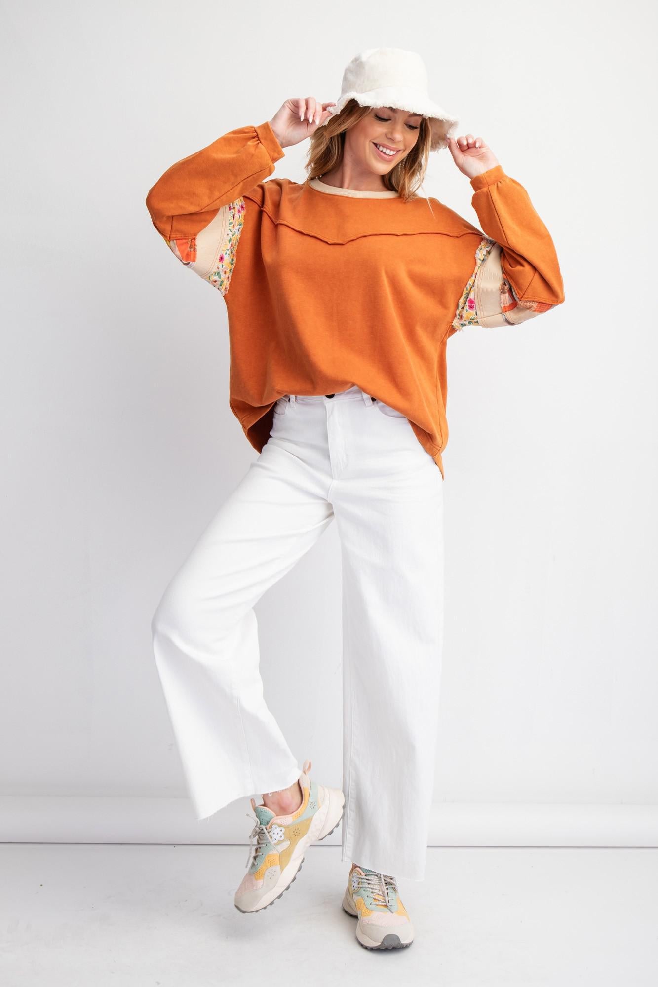 Rust Mix Terry Knit Pullover