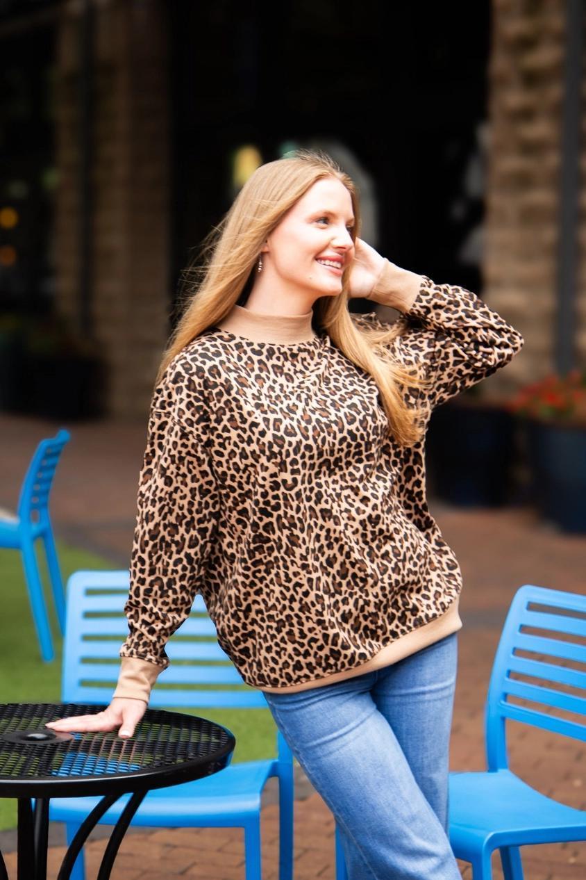 Mock Neck Sweatshirt - Leopard