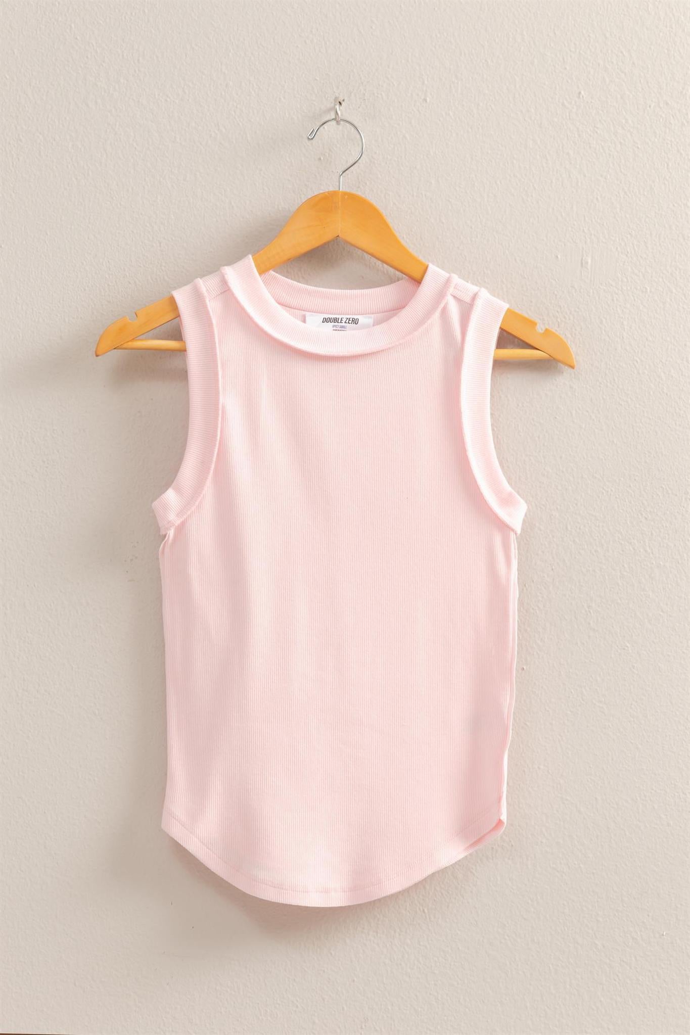 Soft Pink Round Neck Ribbed Tank Top