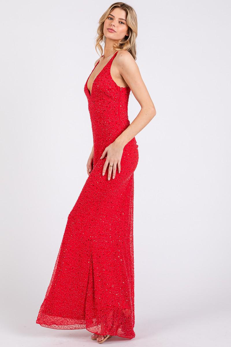 Rhinestone Beaded Bodycon Gown