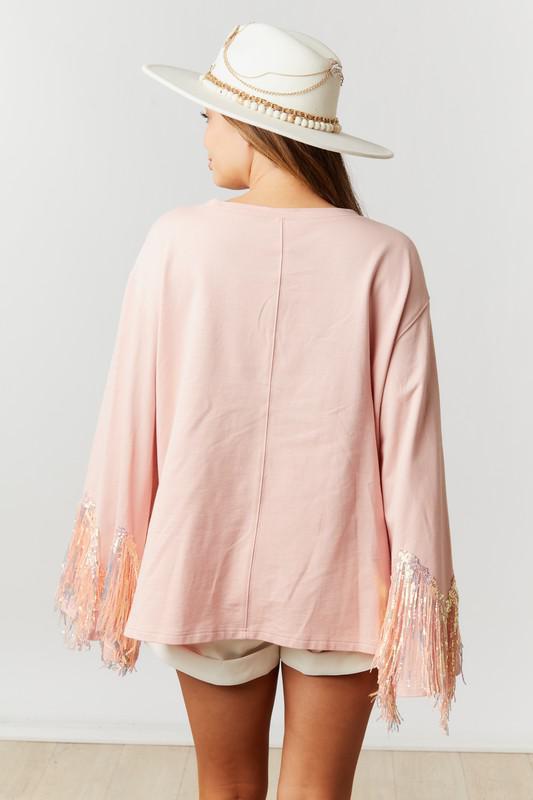 Peach Sequin Knit Top